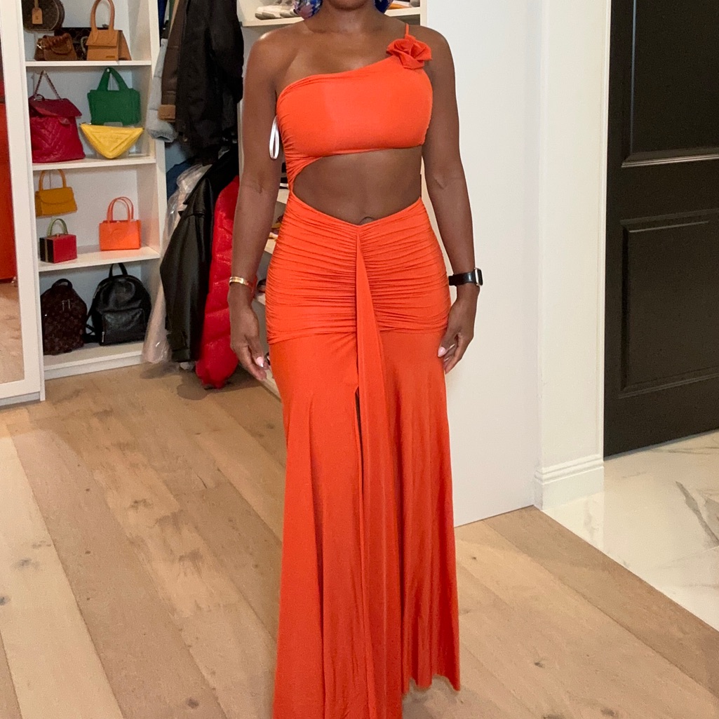 Elegant One Shoulder Orange Dress